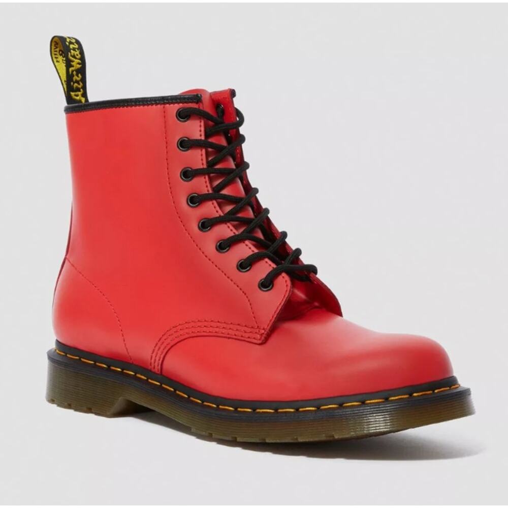 Dr. Marten  1460 Smooth Leather Lace Up Boots in Red 6 Women's